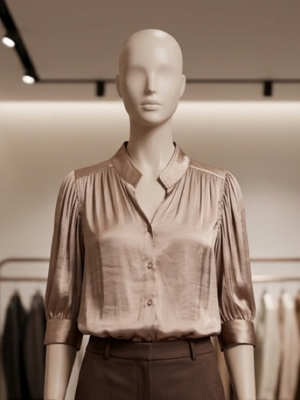 RACHEL Rachel Roy Satin Taupe Blouse — Shimmering Neutral Button-Front